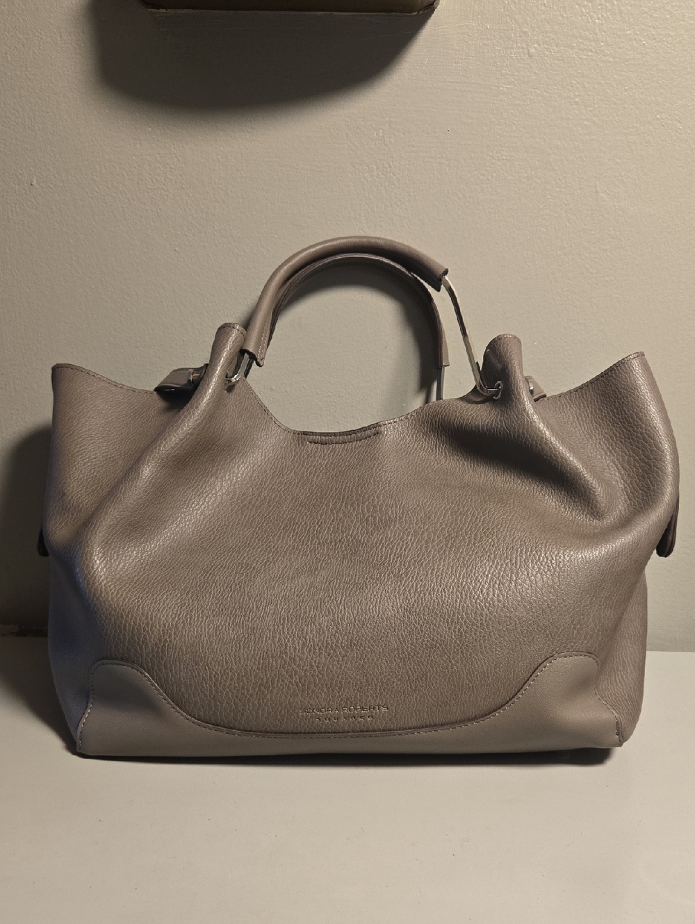 Sondra Roberts Taupe Gray Leather Shoulder Bag